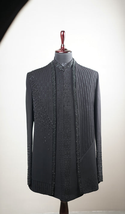 Black Layered Open-Style Embellished Jacket