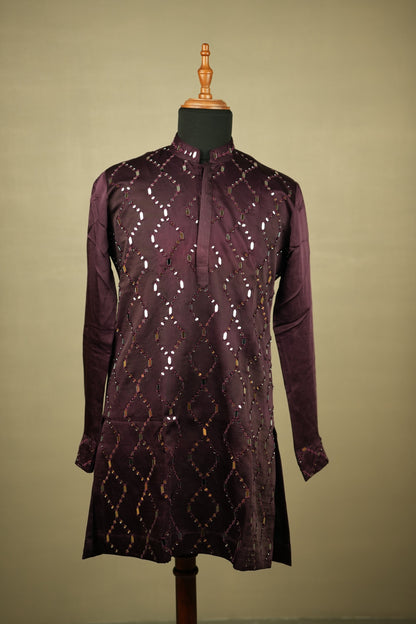 Plum Mirror-Embellished Kurta