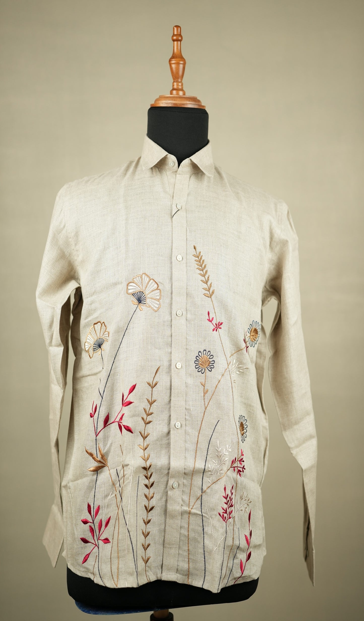 Linen Floral Embroidered Shirt