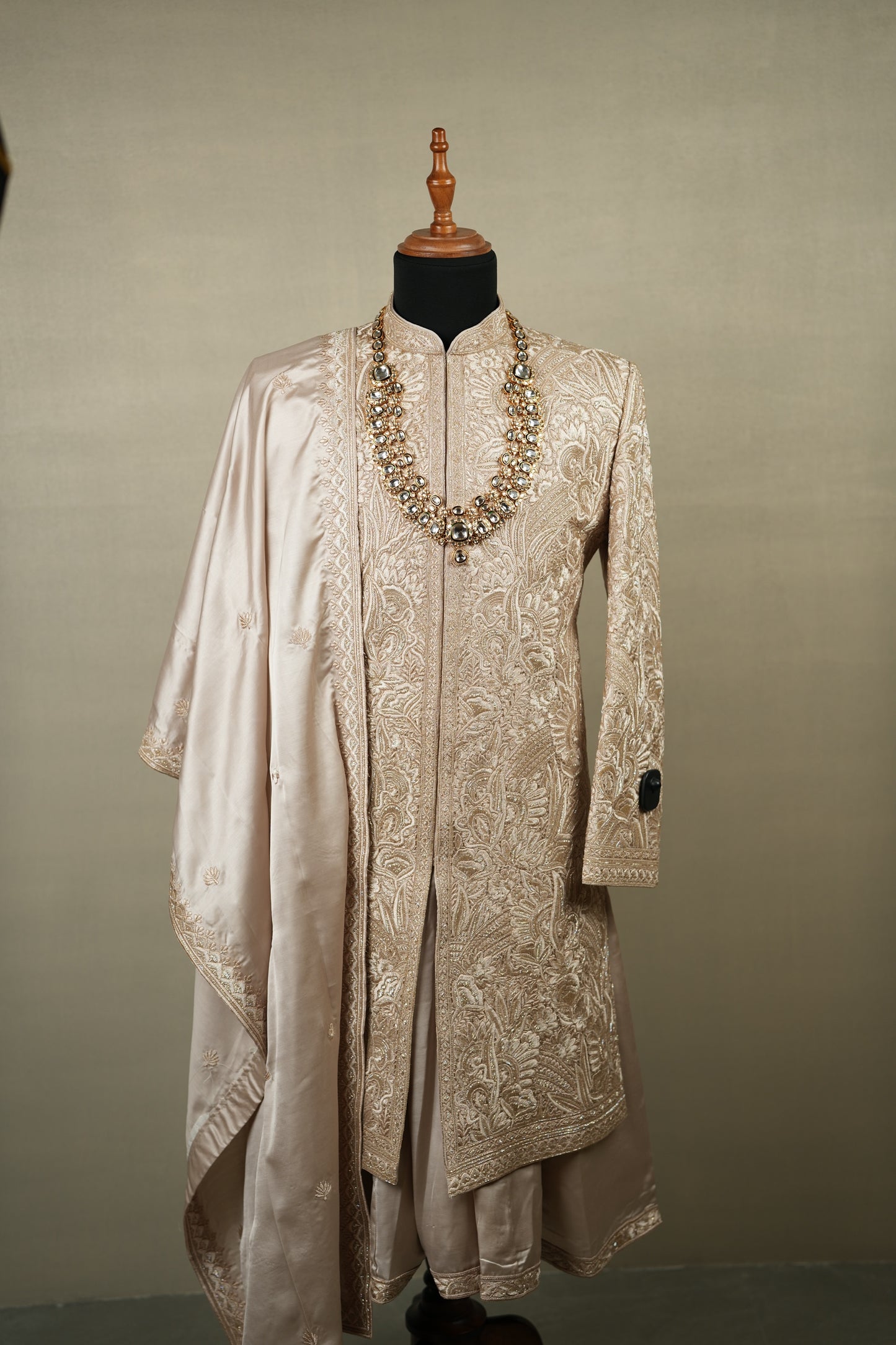 Rose Gold Hand-Embroidered Bridal Sherwani Set