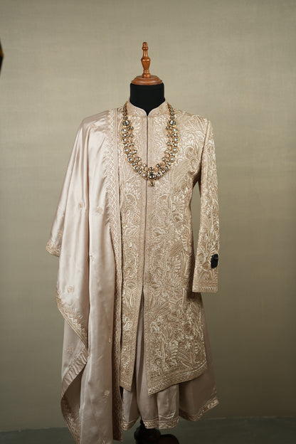 Rose Gold Hand-Embroidered Bridal Sherwani Set