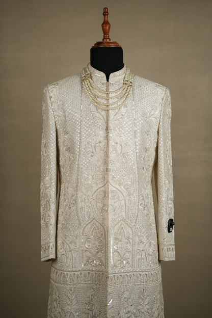 Ivory Hand-Embroidered Sherwani