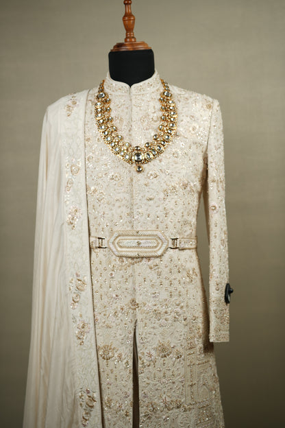 Ivory Embroidered Sherwani